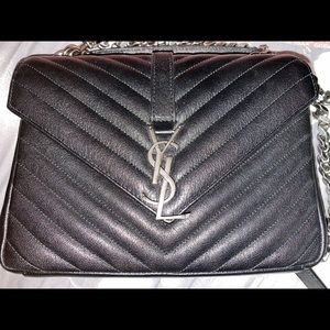 YSL BAG, BLACK LEATHER, WITH GUN METAL HARDWARE